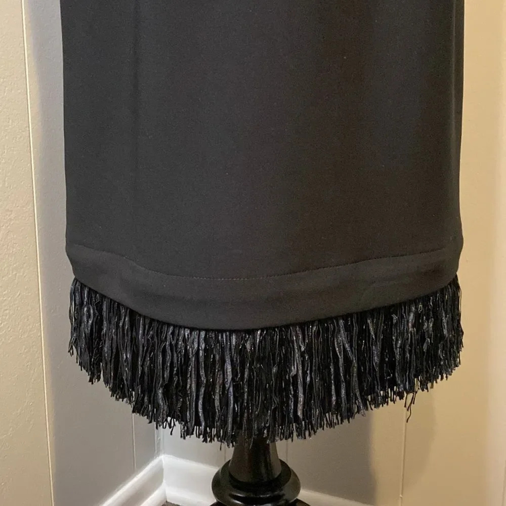 Joseph Ribkoff Women’s 12 Black Cowl Neck Sleeveless Fringe Evening Dress - Picture 3 of 9